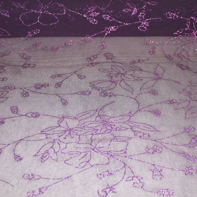 Plum Glitter Flowers Chiffon